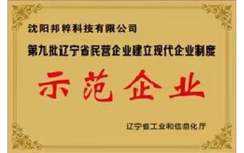 遼寧省民營企業(yè)建立現(xiàn)代企業(yè)制度示范企業(yè)